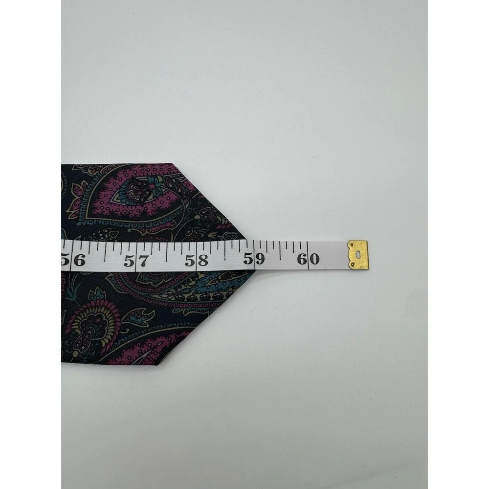 Bert Pulitzer Silk Tie Paisley Black Pink Teal Made in USA Necktie Classic Width